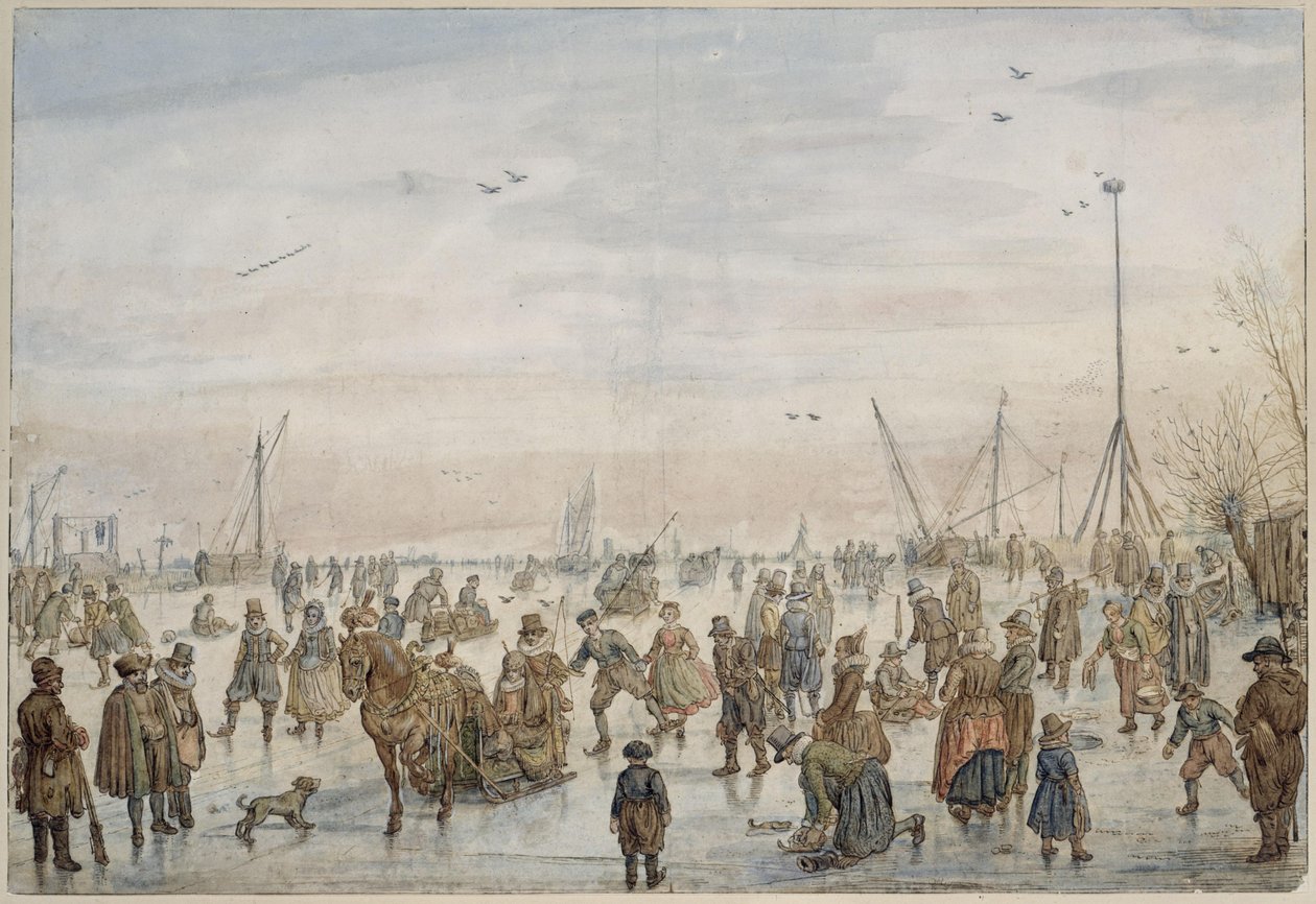 Paisagem de Inverno ao pôr do sol de Hendrick Avercamp