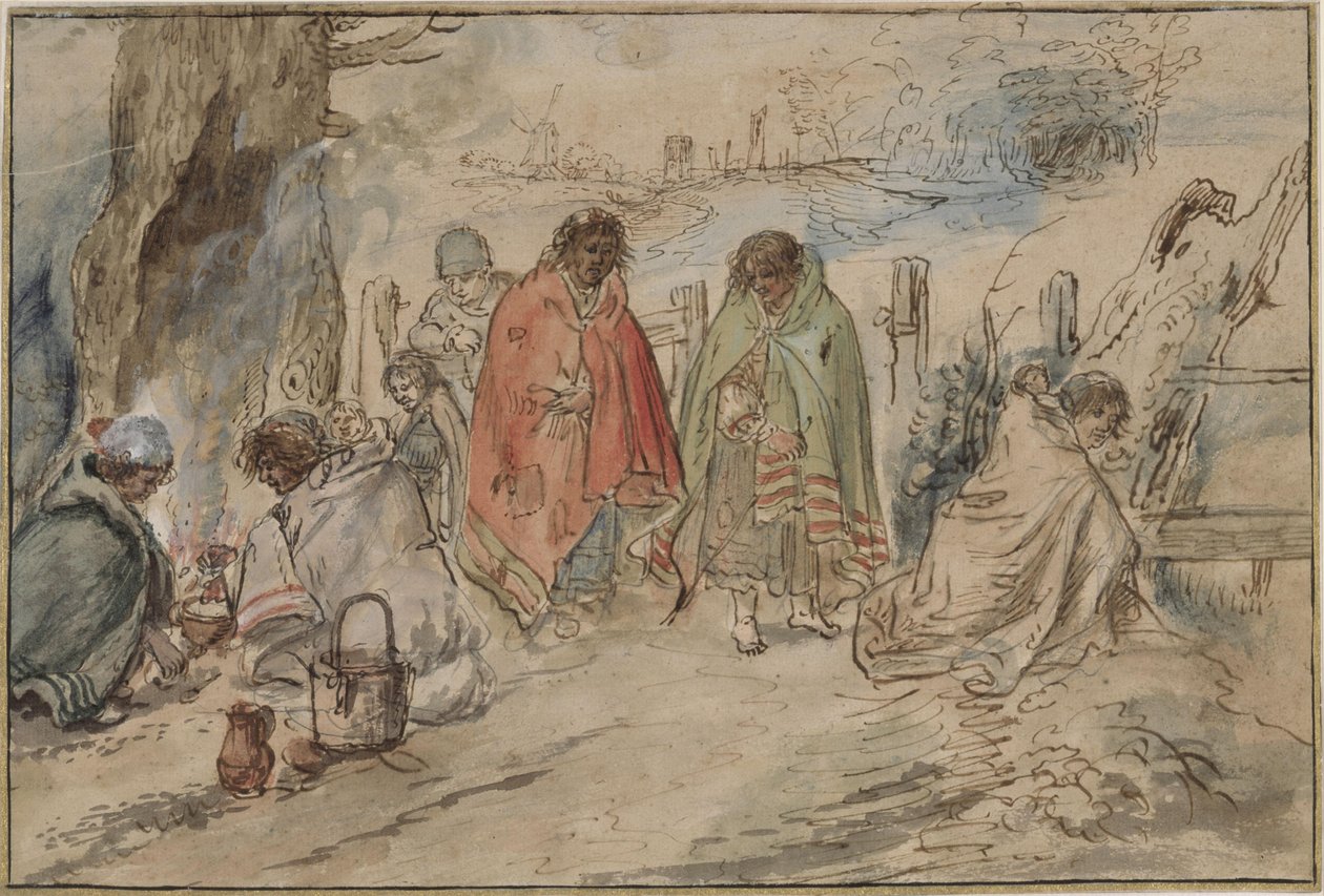 Ciganos junto à fogueira de Hendrick Avercamp