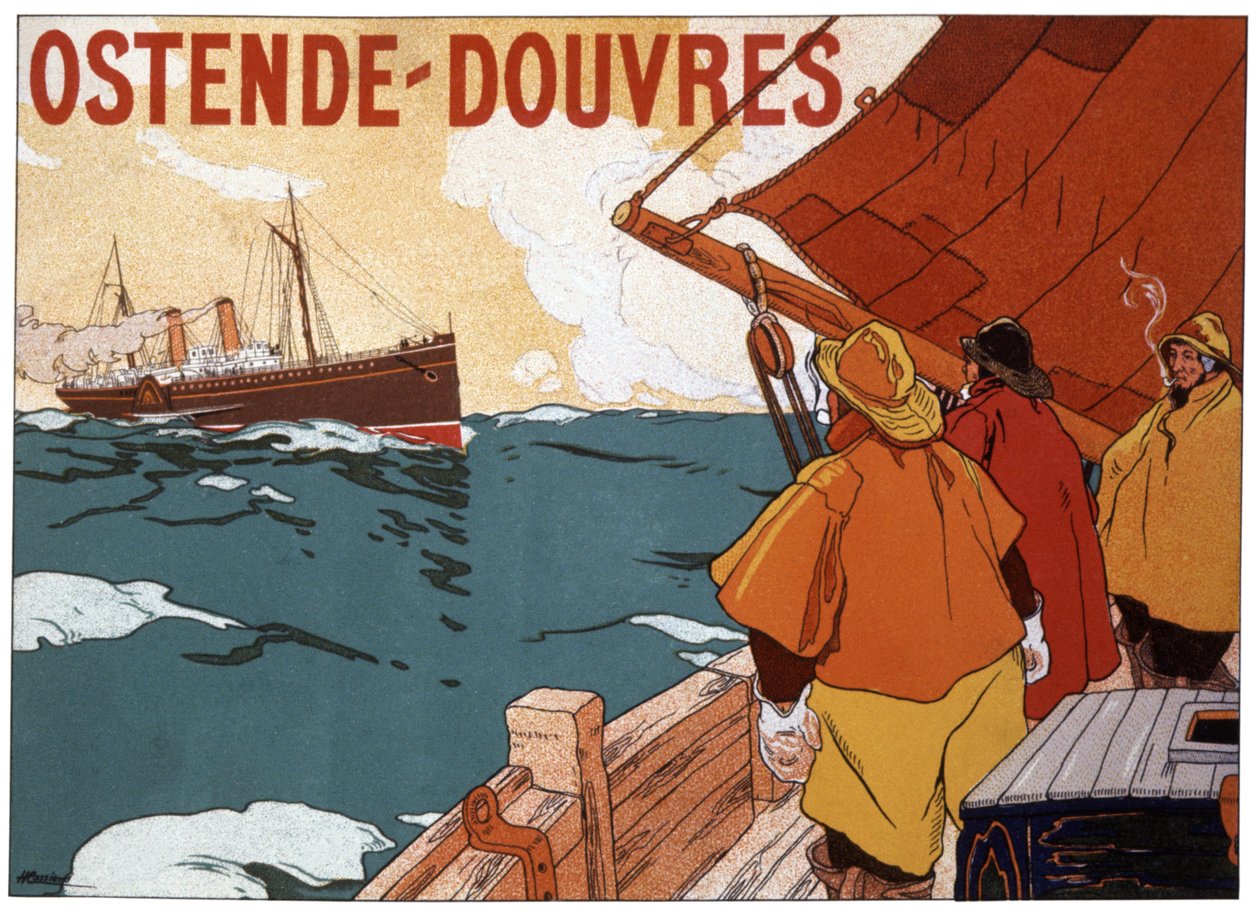 Ferry boat entre Ostende e Dover, cerca de 1900 (cartaz) de Hendrick Cassiers
