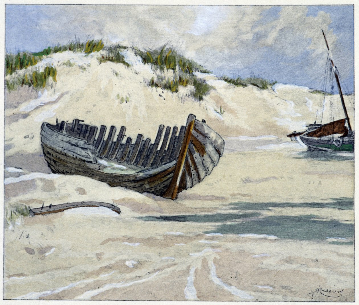 Navios da sorte nas dunas em "Garirlande des dunes", de Emile Verhaeren, ilustrado por H. Cassiers em Art-H. Piazza, Paris 1927. de Hendrick Cassiers