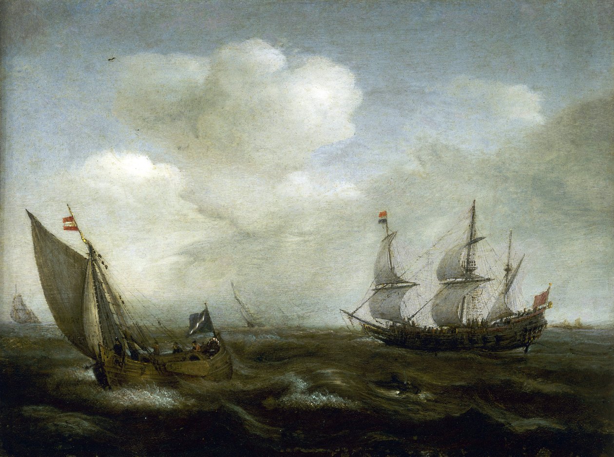 Navio holandês e barco de pesca ao sabor da brisa de Hendrick Cornelisz Vroom
