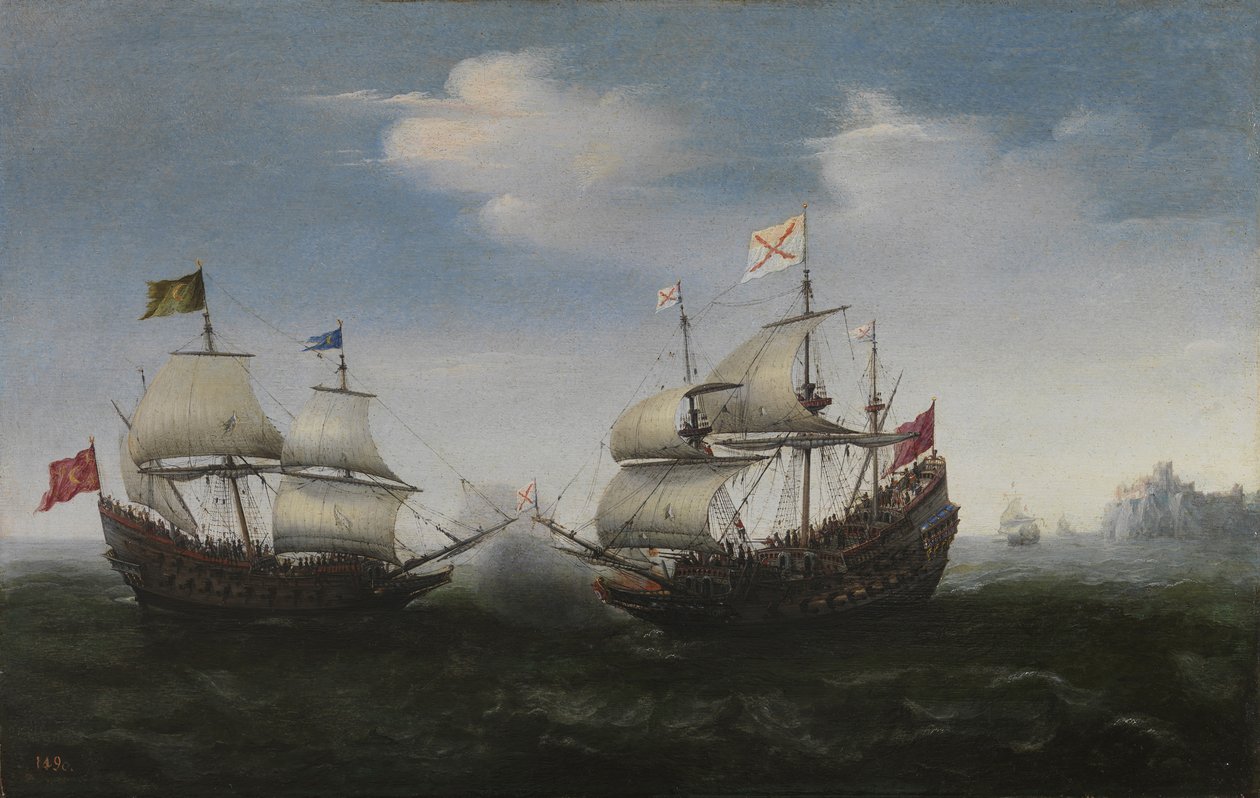 Combate naval contra uma costa rochosa, 1627 de Hendrick Cornelisz. Vroom