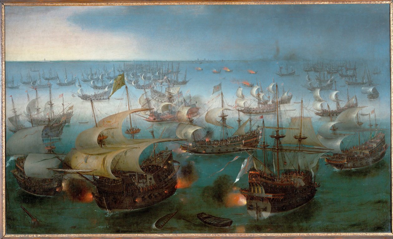 Batalha marítima entre a Armada Espanhola e as forças navais inglesas (óleo sobre tela) de Hendrick Cornelisz Vroom
