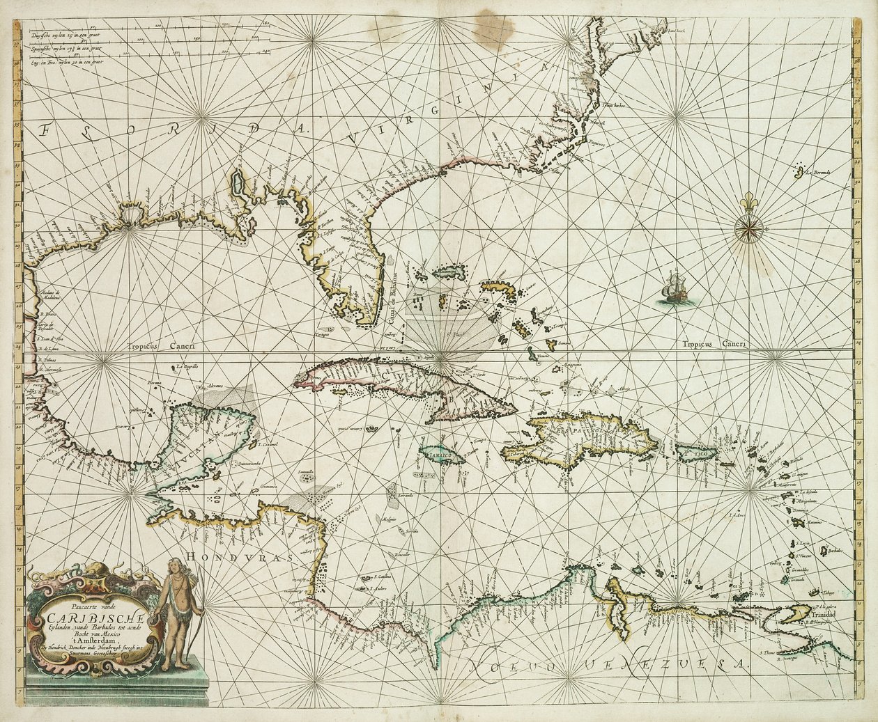 Pascaerte van de Caribische eylanden, van de Barbados tot aende Bocht van Mexico de Hendrick Doncker