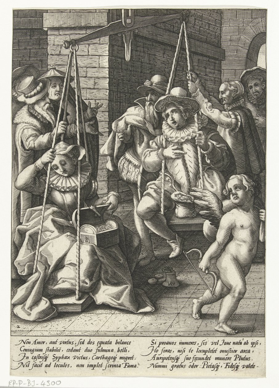 A Balança de Casamento
O dinheiro é o amor regente
A Balança de Casamento
Provérbios depois de Karel van Mander (título da série) de Hendrick Goltzius (attributed to workshop of)