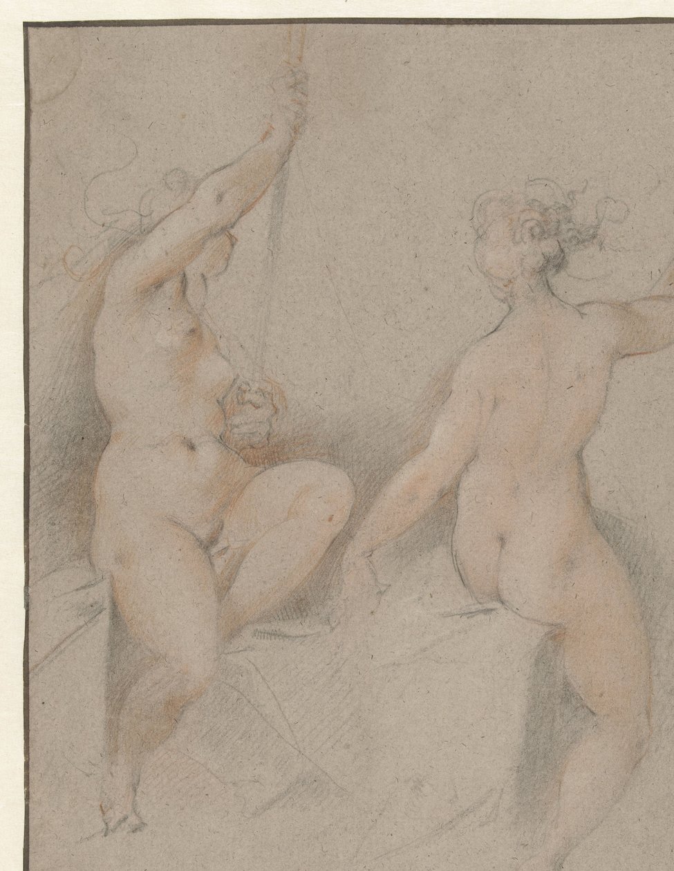 Dois nus femininos sentados de Hendrick Goltzius (follower of)
