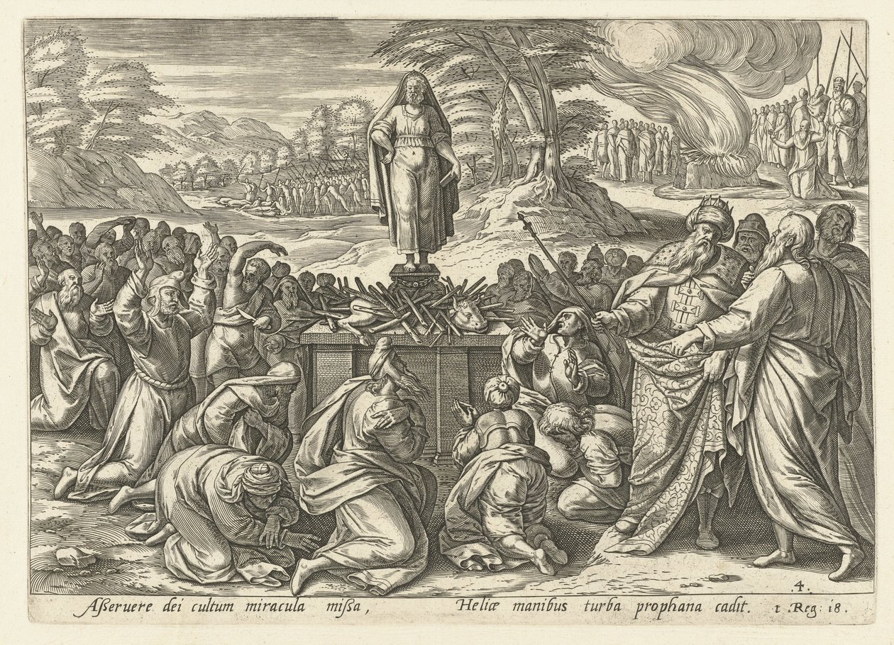 Elias rivaliza com os profetas de Baal
História de Elijah (título da série) de Hendrick Goltzius (rejected attribution)