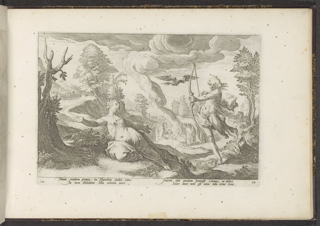 Apollo Doodt Coronis Metamorfosen de Ovídio (título da série) Herscheppingen van P. Ovidius Naso (título da série) de Hendrick Goltzius (workshop of)
