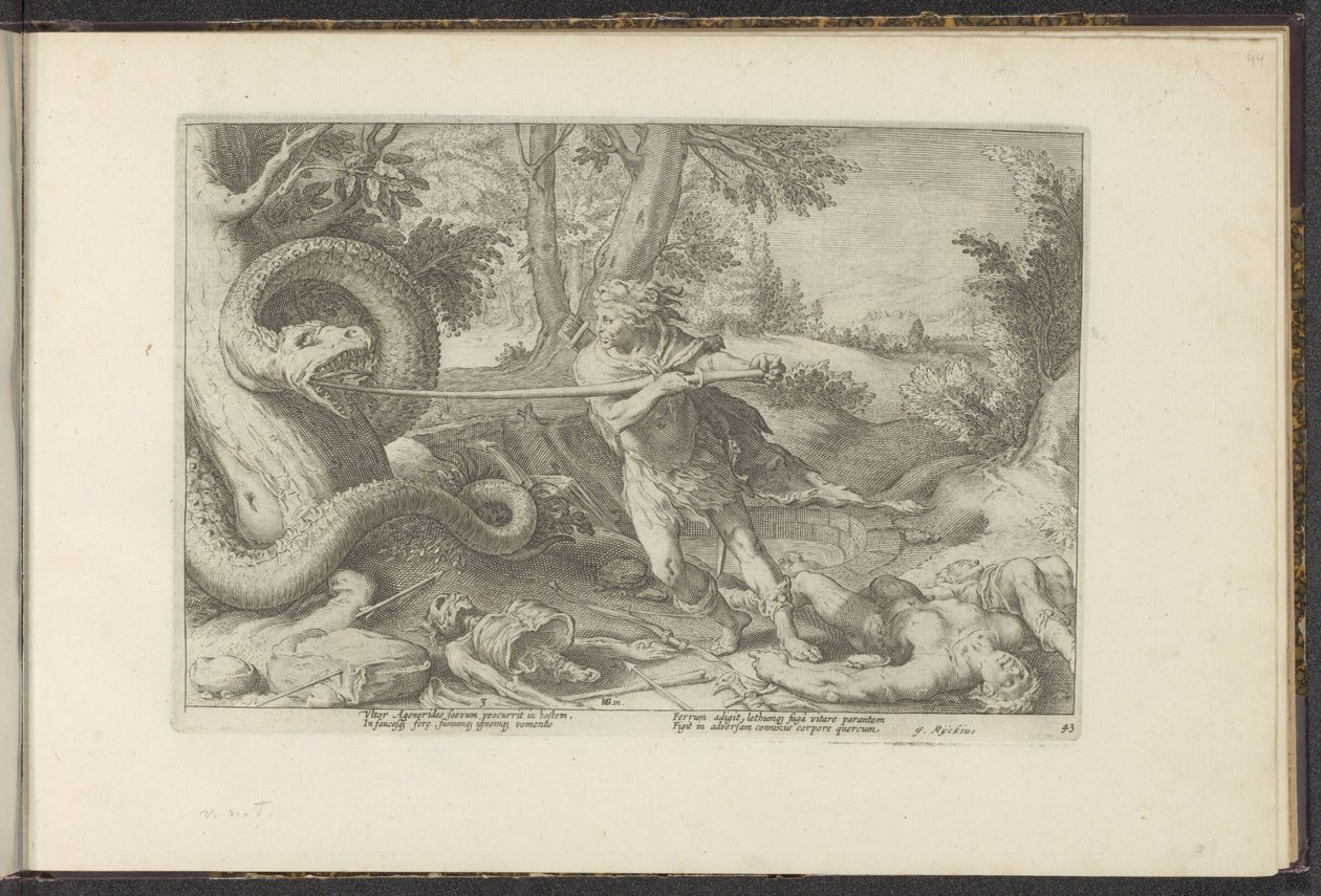 Cadmus mata o dragão Metamorfoses de Ovídio (título da série) Recriações de P. Ovidius Naso (título da série) de Hendrick Goltzius (workshop of)