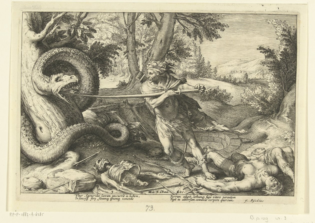 Cadmus mata o dragão Metamorfoses de Ovídio (título da série) de Hendrick Goltzius (workshop of)