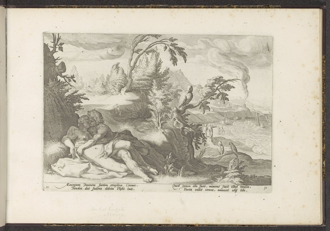 Corvus pega a garota Coronis Metamorfoses de Ovídio (título da série) Recriações de P. Ovidius Naso (título da série) de Hendrick Goltzius (workshop of)