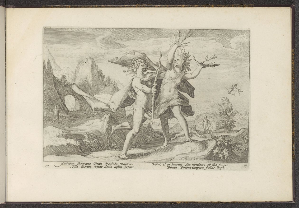 Daphne transforma-se numa árvore de louro
Metamorfoses de Ovid (título da série)
Recriações de P. Ovidius Naso (título da série) de Hendrick Goltzius (workshop of)