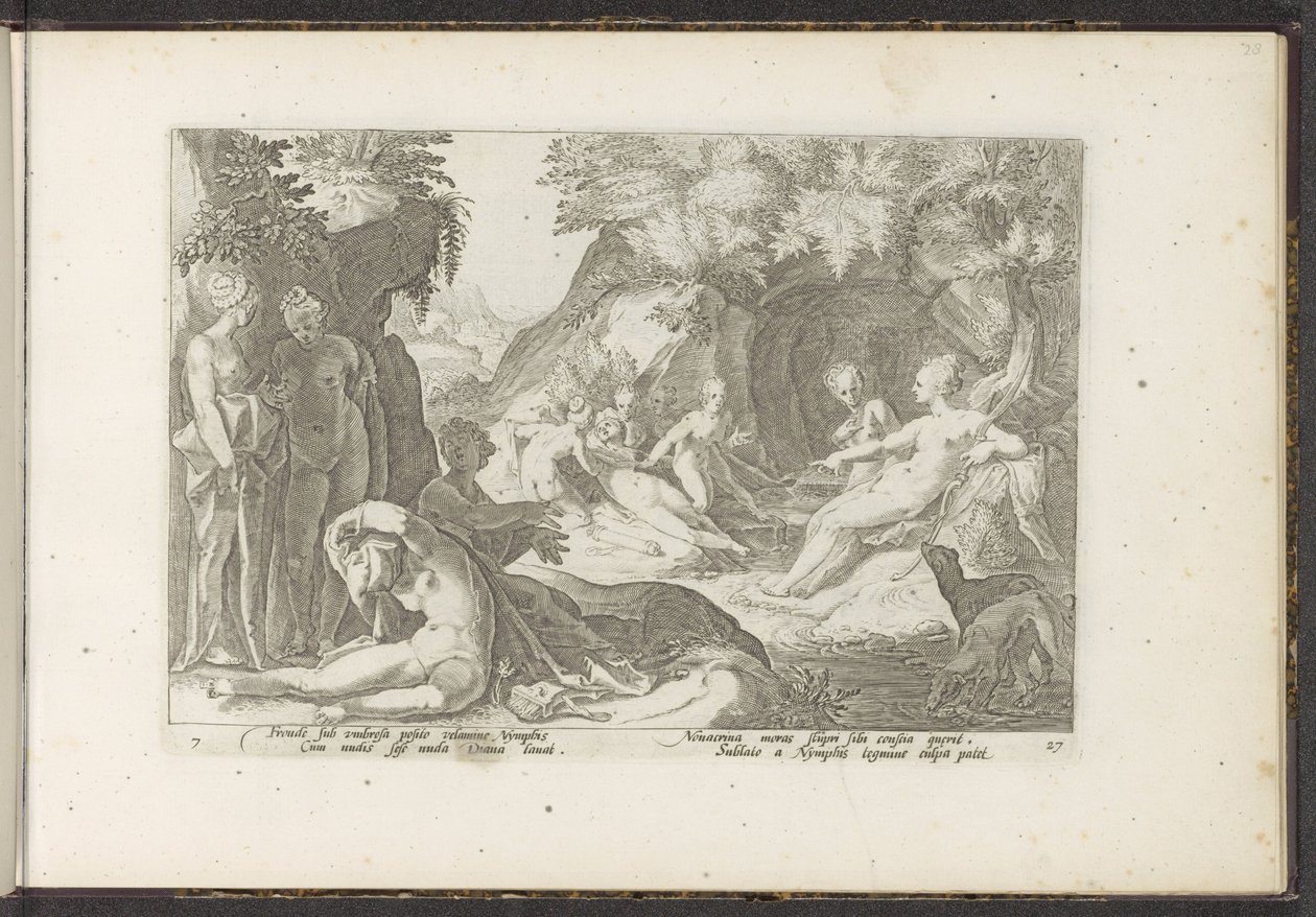 Diana descobre a gravidez de Callisto . Metamorfoses de Ovídio (título da série) Recriações de P. Ovidius Naso (título da série) de Hendrick Goltzius (workshop of)