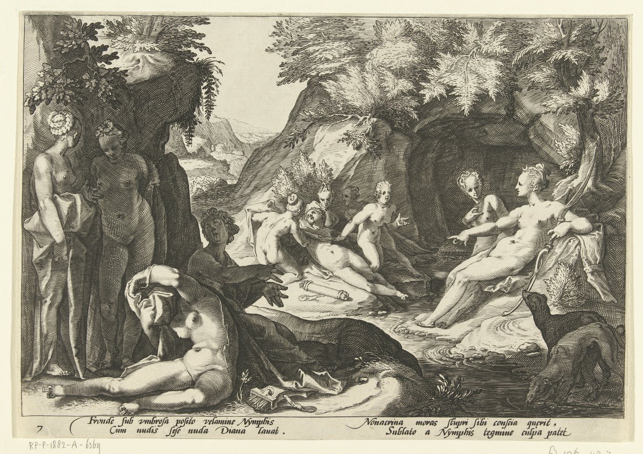 Diana descobre a gravidez de Callisto . Metamorfoses de Ovídio (título da série) de Hendrick Goltzius (workshop of)