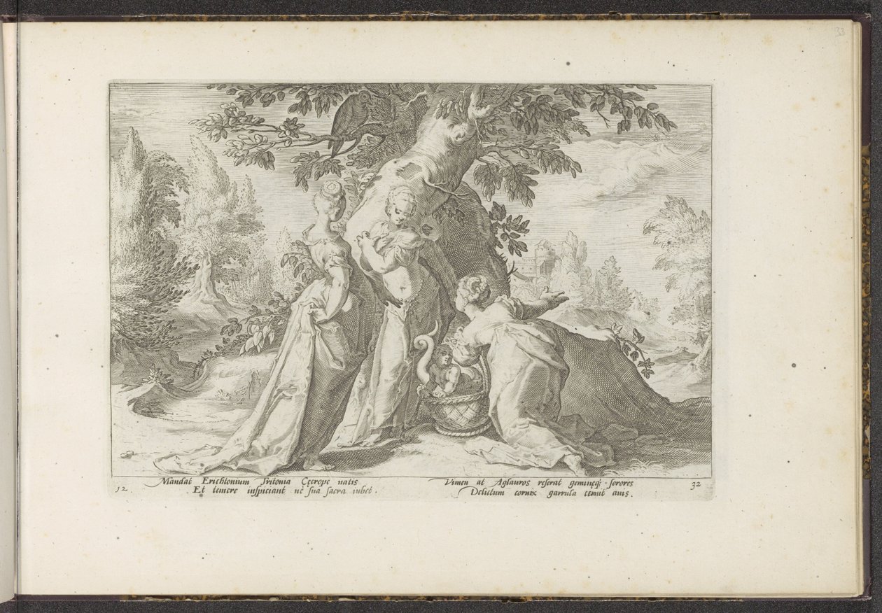 Filhas de Cecrops abrem o cesto da Minerva
Metamorfoses de Ovid (título da série)
Recriações de P. Ovidius Naso (título da série) de Hendrick Goltzius (workshop of)