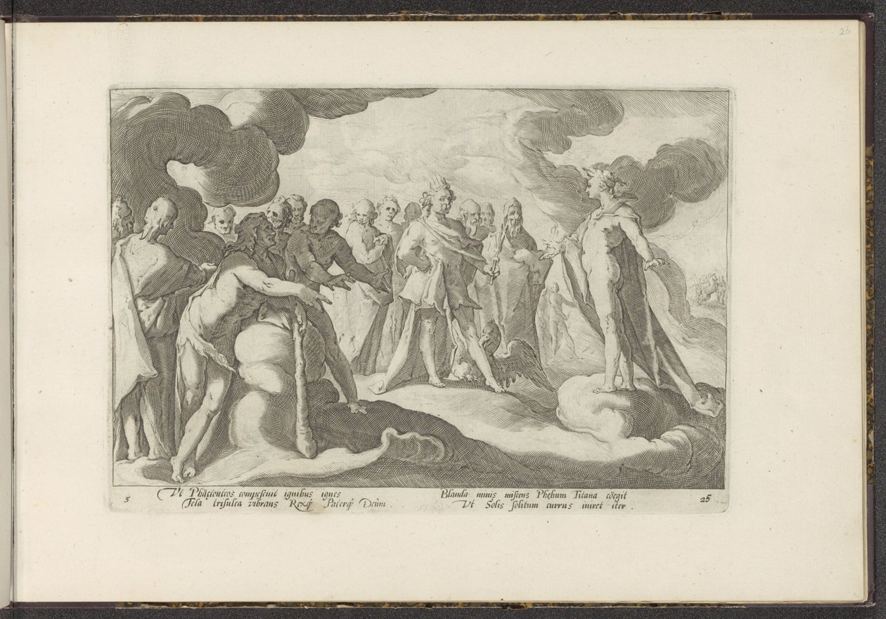 Deuses pedem ao deus do sol para montar sua carruagem novamente Metamorfoses de Ovídio (título da série) Recriações de P. Ovidius Naso (título da série) de Hendrick Goltzius (workshop of)