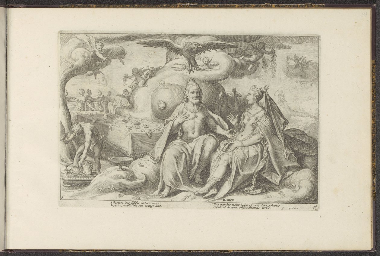 Júpiter e Juno discutem qual dos sexos tem maior desejo de amor Metamorfoses de Ovídio (título da série) Recriações de P. Ovidius Naso (título da série) de Hendrick Goltzius (workshop of)