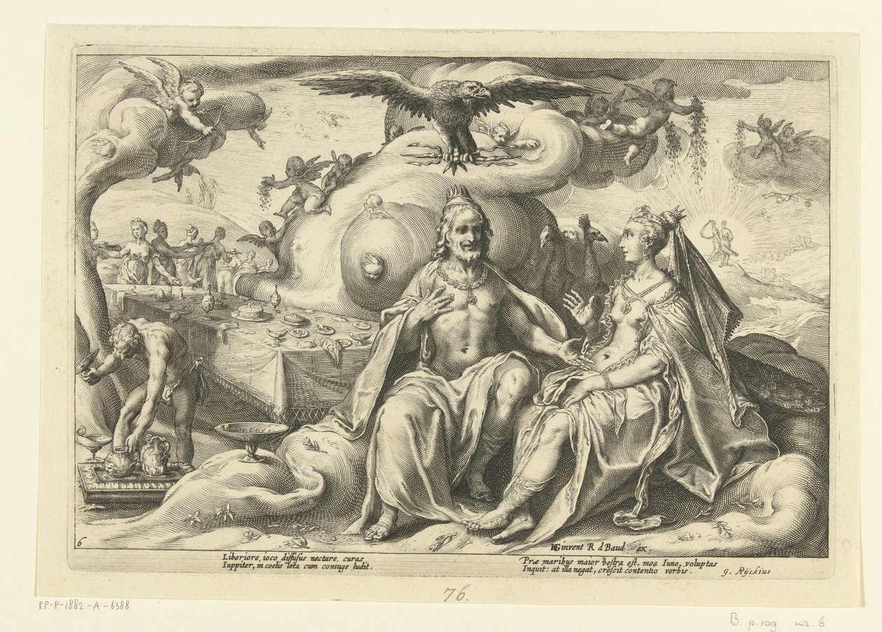 Júpiter e Juno debatem qual dos sexos tem um maior apetite por amor
Metamorfoses de Ovid (título da série) de Hendrick Goltzius (workshop of)
