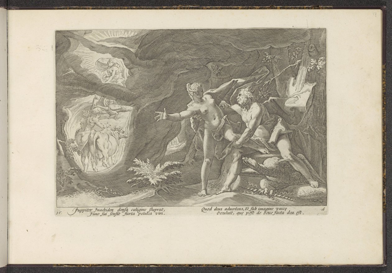 Júpiter ataca Io Metamorfoses de Ovídio (título da série) Recriações de P. Ovidius Naso (título da série) de Hendrick Goltzius (workshop of)