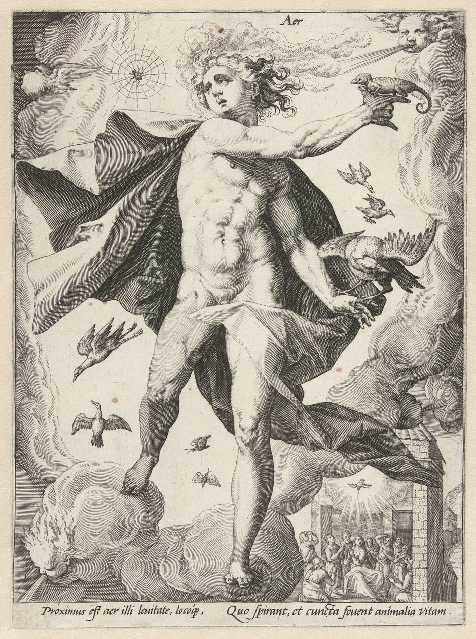 Lucht
Aer (título sobre o objecto)
De vier elementen (título da série) de Hendrick Goltzius (workshop of)