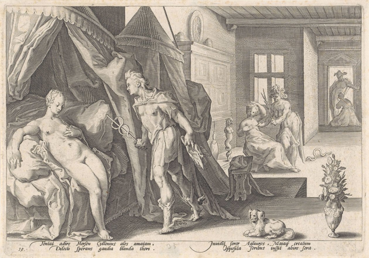 Mercúrio visita Herse
Metamorfoses por Ovid (título da série) de Hendrick Goltzius (workshop of)