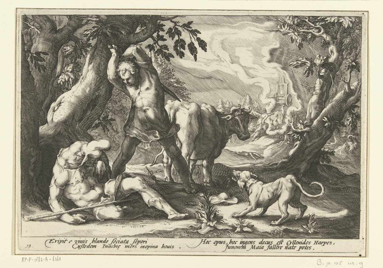 Mercurius doodt Argus Metamorfoses de Ovídio (título da série) de Hendrick Goltzius (workshop of)