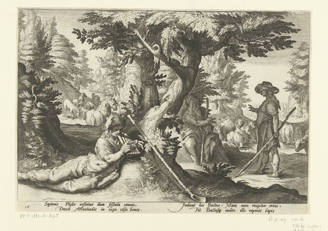 Mercúrio em Battus Metamorfosen de Ovídio (título da série) de Hendrick Goltzius (workshop of)