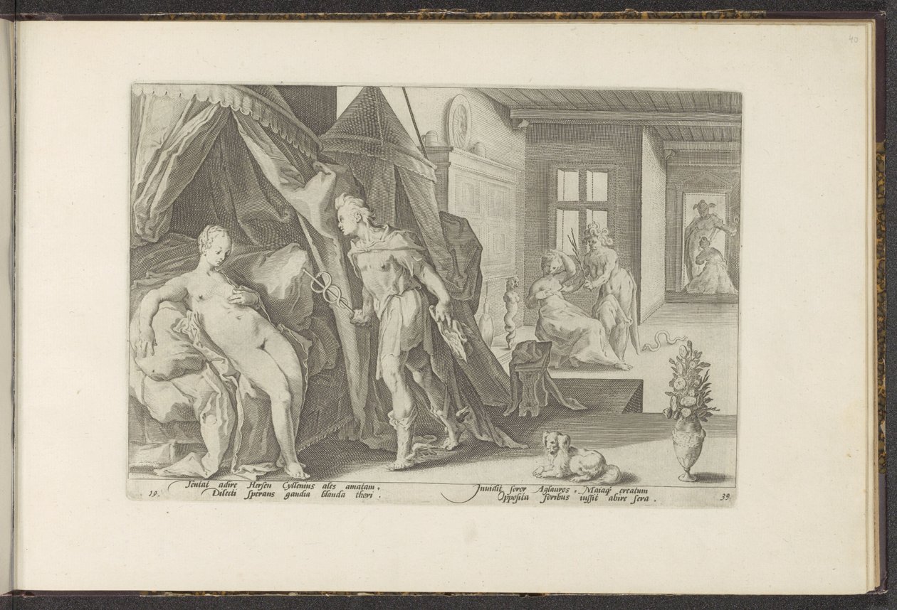 Mercurius na câmera Herses Metamorfoses de Ovídio (título da série) O Herescheppingen van P. Ovidius Naso (título da série) de Hendrick Goltzius (workshop of)