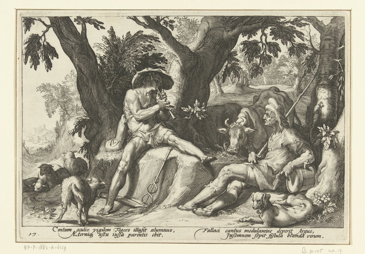 Mercúrio toca flauta para Argus
Metamorfoses de Ovid (título da série) de Hendrick Goltzius (workshop of)