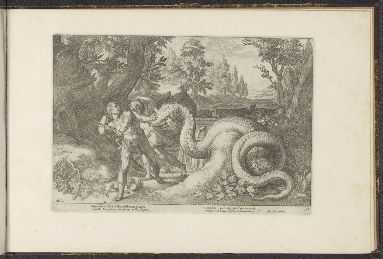 Companheiros de Cadmus devorados por um dragão
Metamorfoses de Ovid (título da série)
Recriações de P. Ovidius Naso (título da série) de Hendrick Goltzius (workshop of)