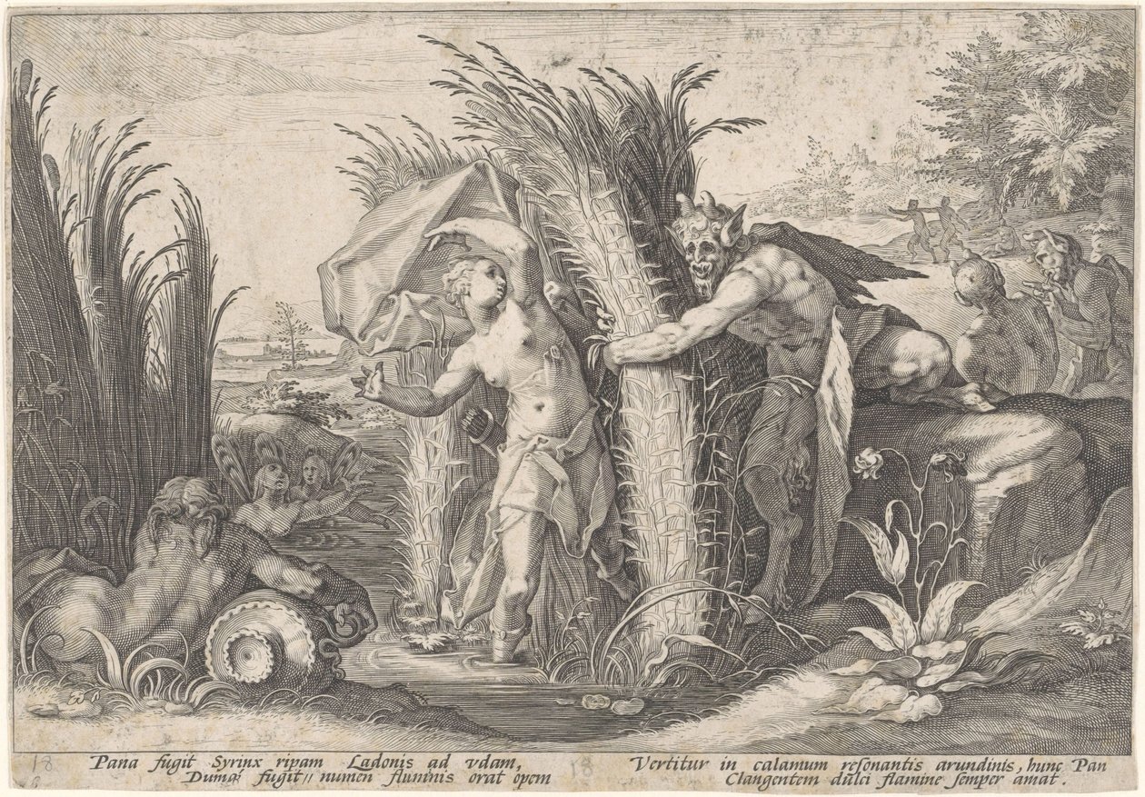 Pan e Syrinx
Metamorfoses por Ovid (título da série) de Hendrick Goltzius (workshop of)