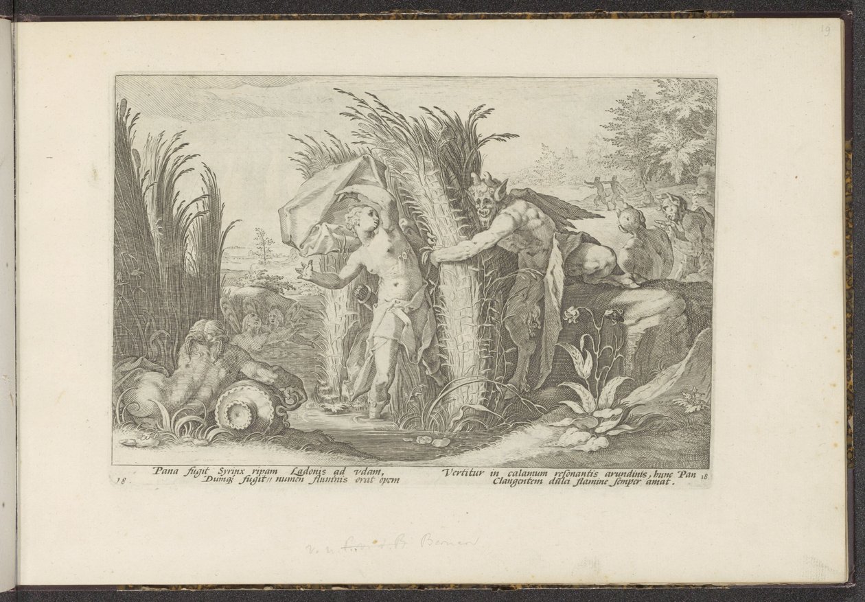 Pão e Siringe Metamorfoses de Ovídio (título da série) O Herescheppingen van P. Ovidius Naso (título da série) de Hendrick Goltzius (workshop of)