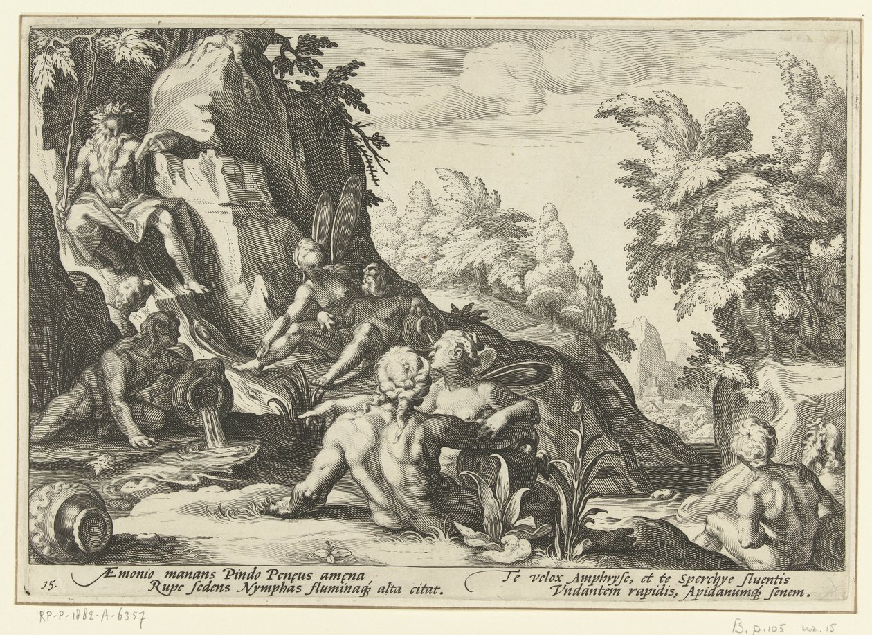 Peneu visitado por outros deuses do rio Metamorfoses de Ovídio (título da série) de Hendrick Goltzius (workshop of)