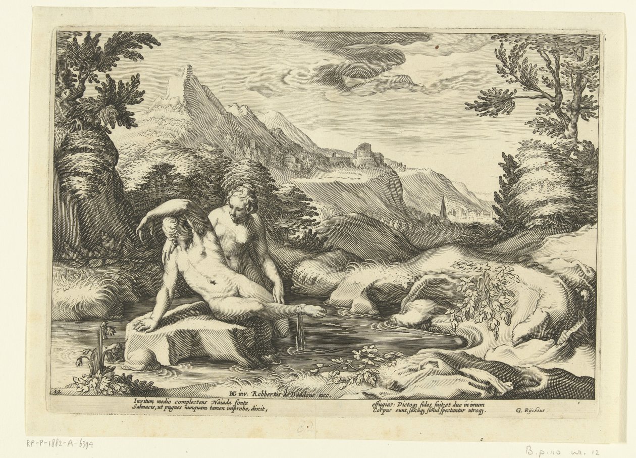 Salmacis e Hermafrodito Metamorfosen de Ovídio (título da série) de Hendrick Goltzius (workshop of)
