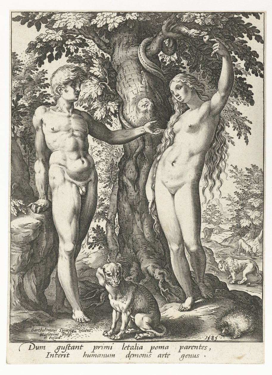 Adão e Eva e a serpente de Hendrick Goltzius