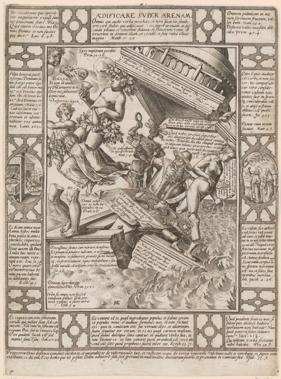 Aedificare super Arenam, folha 7 da série «Alegorias da fé cristã» de Hendrick Goltzius