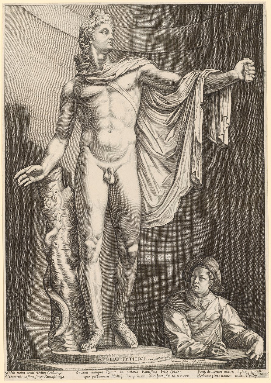 Apolo Belvedere, prancha 3 de "Três estátuas antigas de Roma" de Hendrick Goltzius