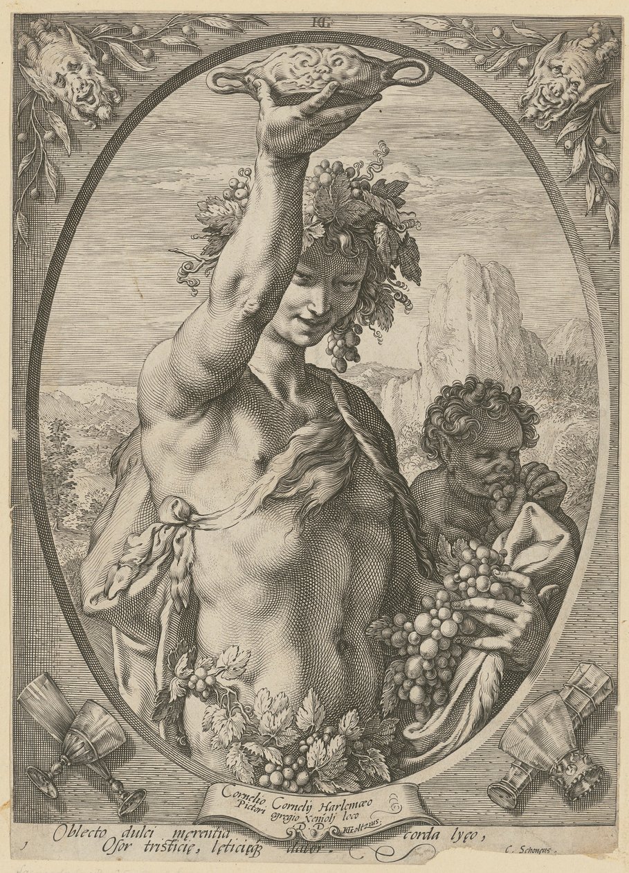 Baco, folha 1 da série «Baco, Vénus e Ceres» de Hendrick Goltzius