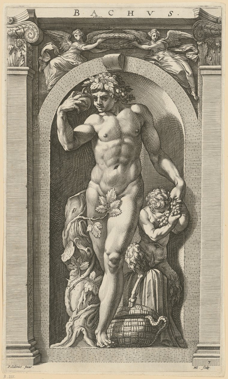 Baco, folha 7 da série «Oito divindades antigas» de Hendrick Goltzius