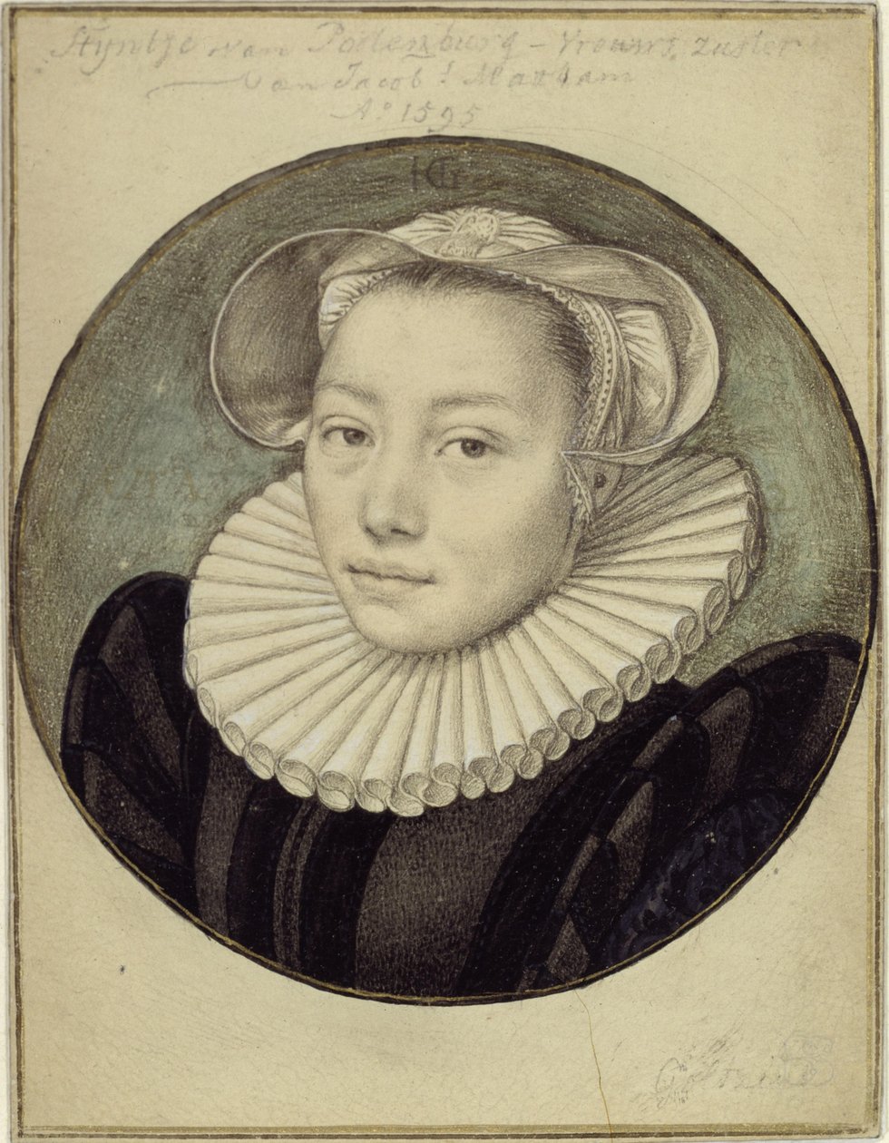 Retrato de meio corpo de Styntje van Poelenburg-Vrouws, irmã de Jacob Matham de Hendrick Goltzius