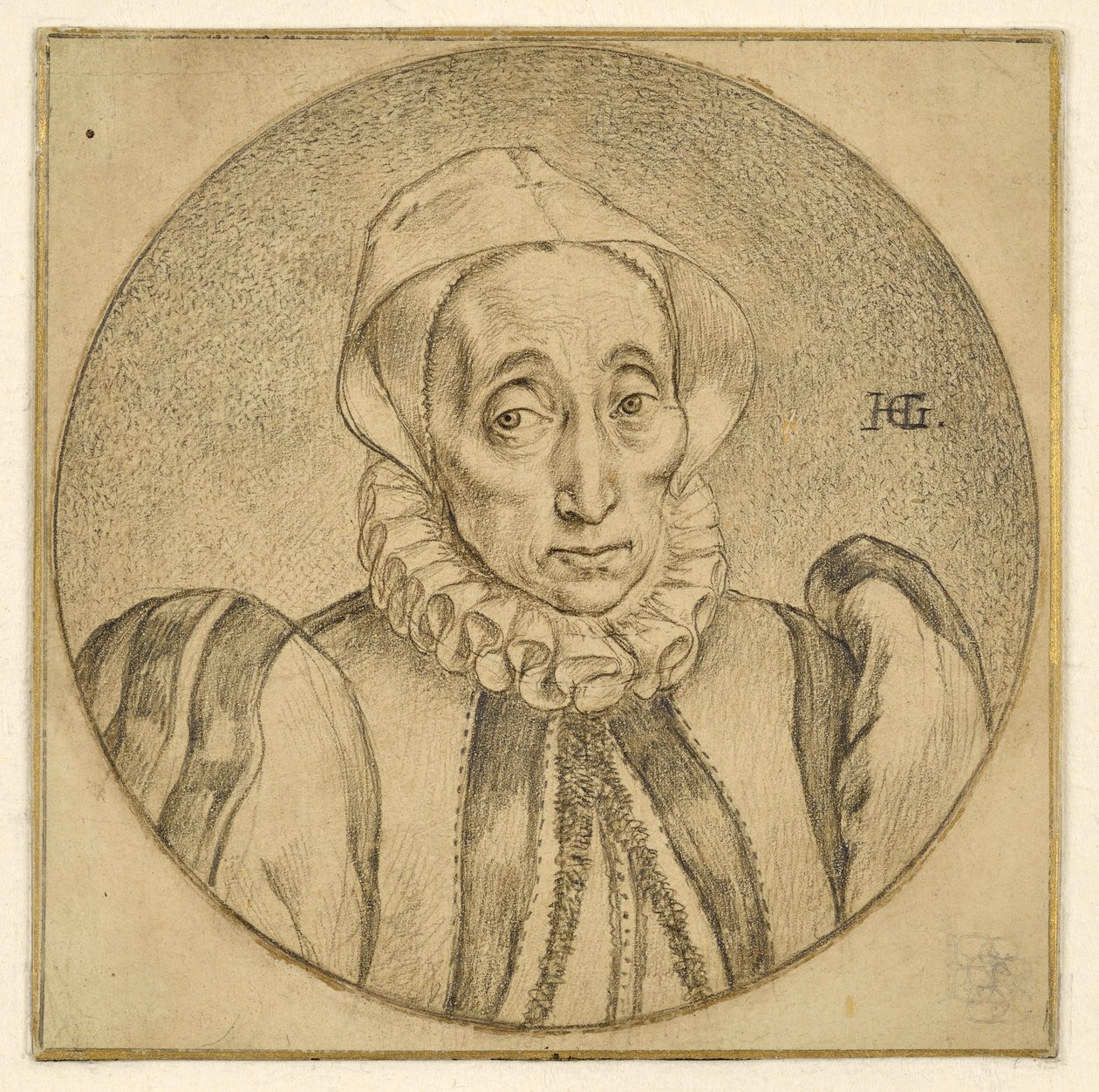 Retrato de busto de uma senhora idosa (Agatha Scholiers) de Hendrick Goltzius