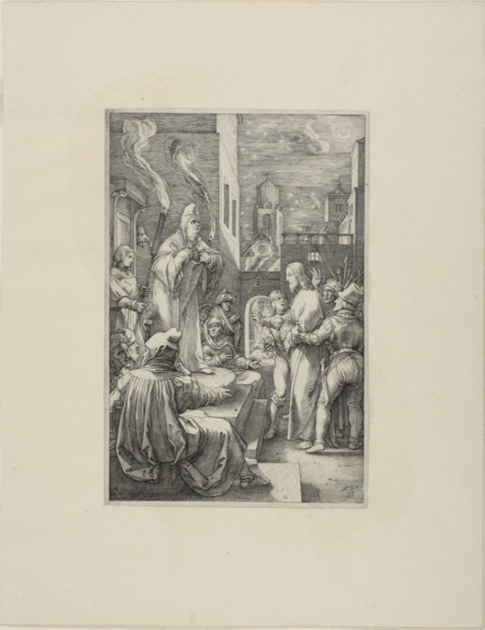 Cristo antes de Caifás, prato quatro da Paixão de Cristo de Hendrick Goltzius