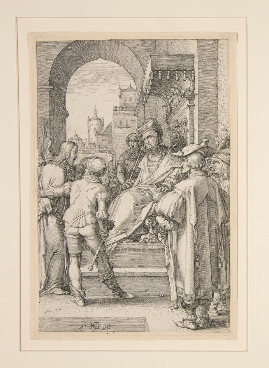 Cristo Antes de Pilatos, de The Passion, #5 numa série de 12 gravuras de Hendrick Goltzius
