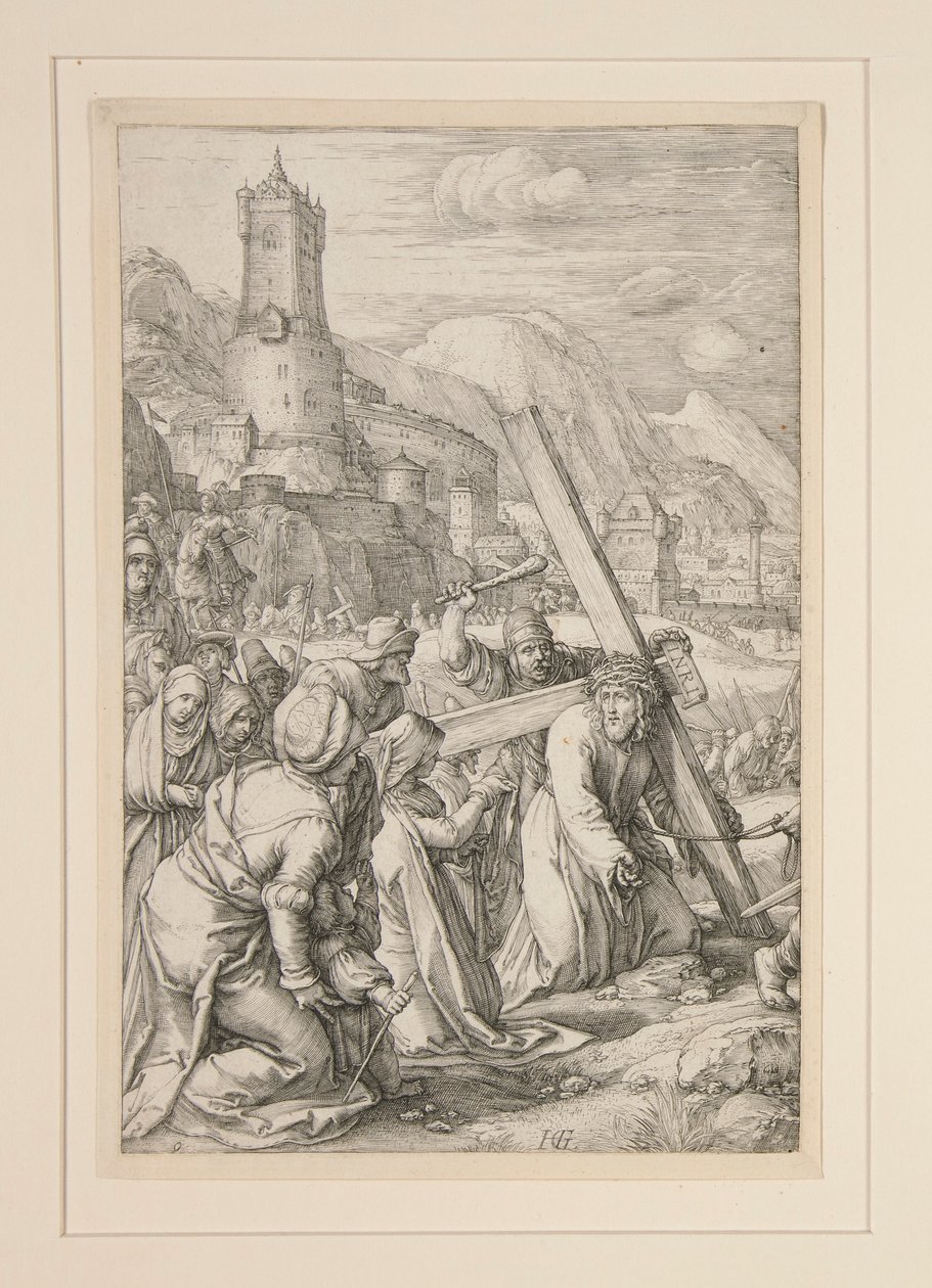 Cristo Carregando a Cruz, nº 9 de The Passion, uma série de 12 gravuras de Hendrick Goltzius