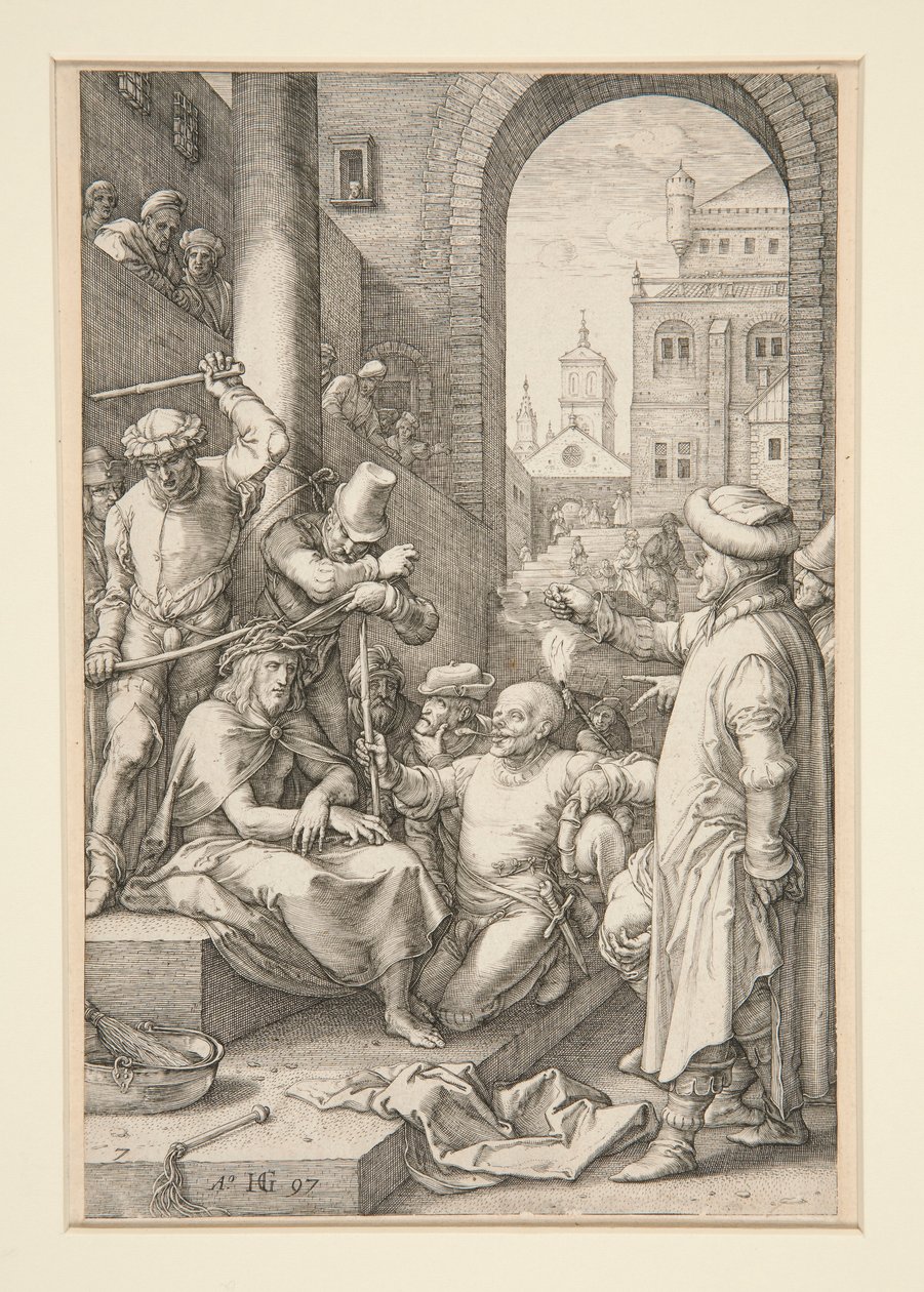 Cristo coroado de espinhos, de A Paixão, nº 7 em uma série de 12 gravuras de Hendrick Goltzius