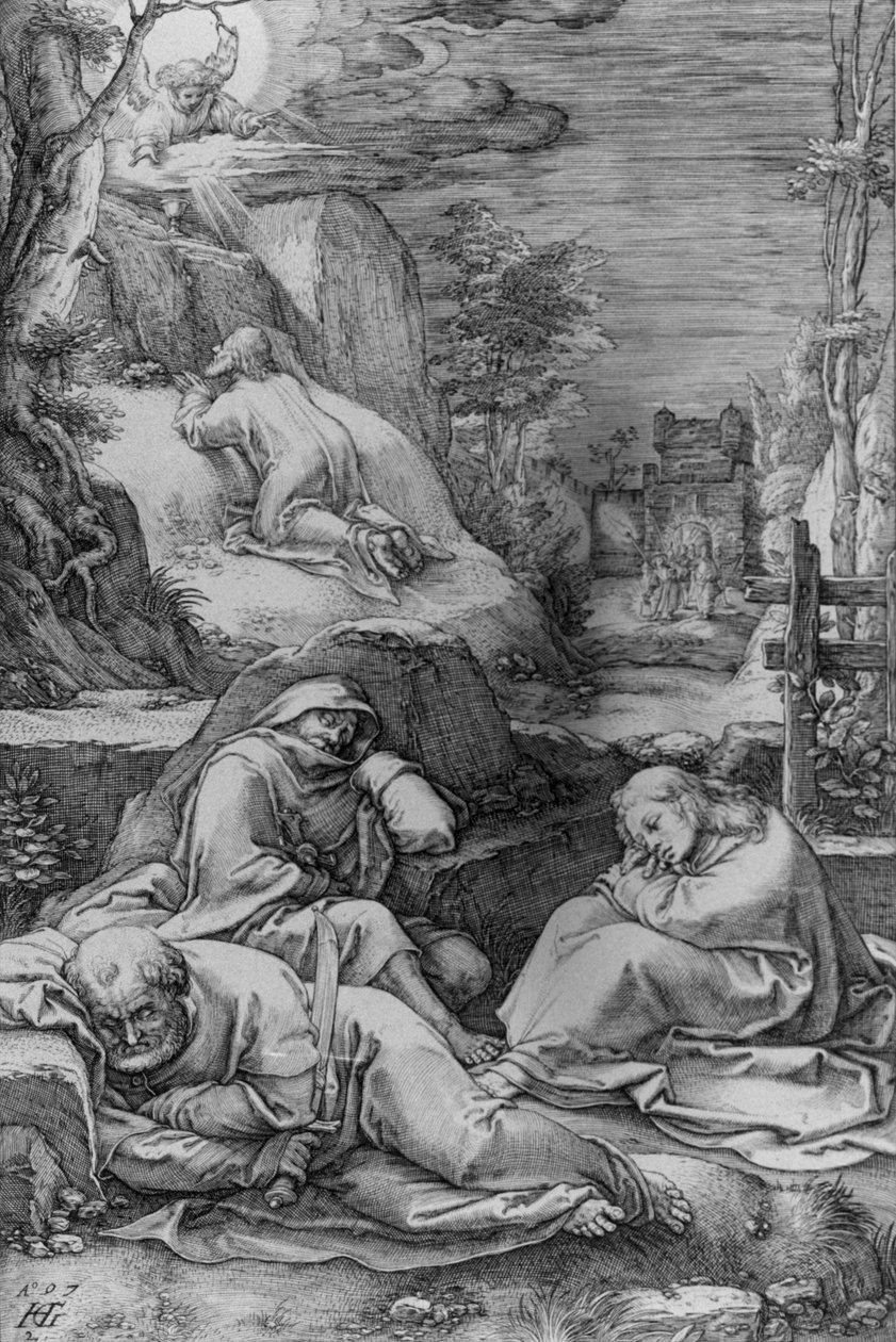 Cristo no Monte das Oliveiras, número 2 da série «A Paixão» de Hendrick Goltzius