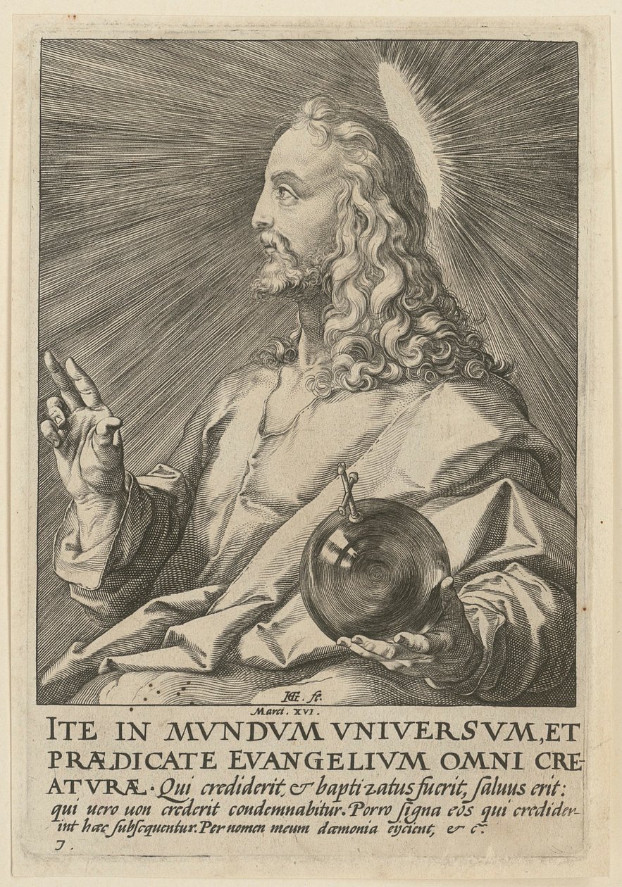 Cristo como Salvator Mundi, estampa 7 da série «Cristo, os doze apóstolos e Paulo» de Hendrick Goltzius