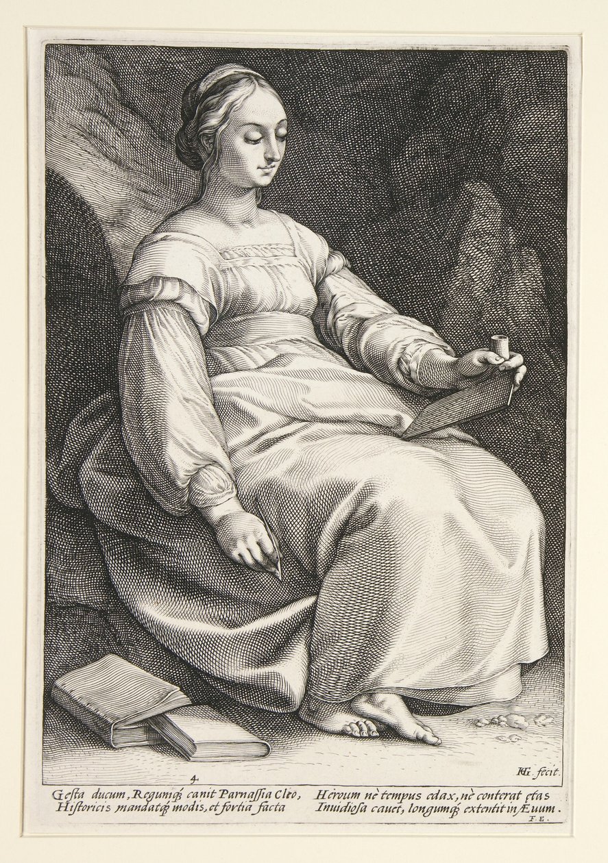 Clio, prancha 4 da série «As nove musas» de Hendrick Goltzius
