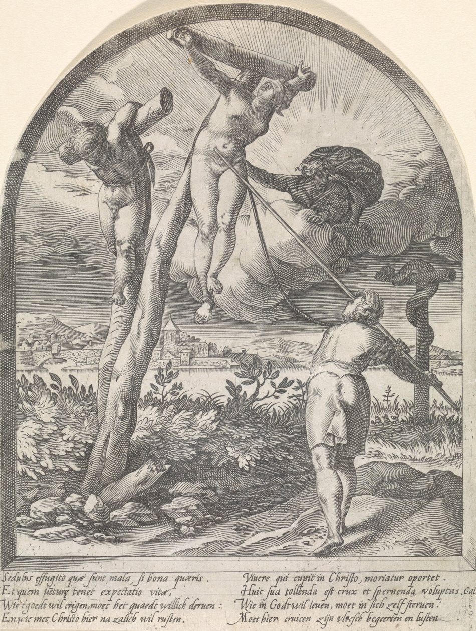 O homem deve matar seus desejos As Caçadas Espirituais (título da série) de Hendrick Goltzius