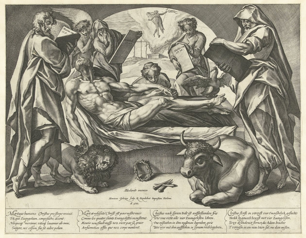 O Cristo Morto e os Quatro Evangelistas de Hendrick Goltzius